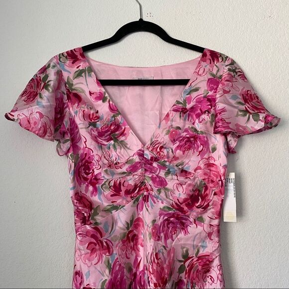 NWT Vintage Janestreet Pink Floral Silky Peonies Valentines Dress sz XS - Picture 2 of 8